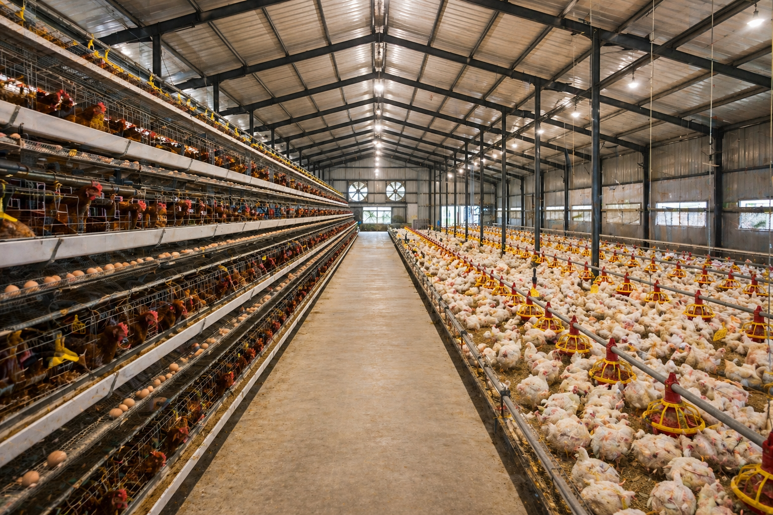 Havengold Farm offers professional poultry farming services focused on both layers and broilers, ensuring a steady supply of fresh eggs and quality chicken. The poultry unit is managed under strict hygiene, proper feeding programs and controlled housing to support healthy growth and high productivity.